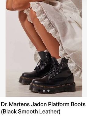 Dr. Martens Jadon Platform Boots Black Smooth Leather Lace Combat Boots EU 36